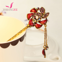 Zhijiang hairpin classic retro hair shaking tassels Peony ancient hairpin Korea plug the rhinestone hair accessories