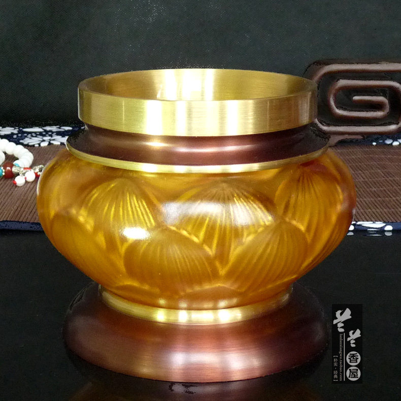高级佛具台湾纯铜琉璃莲花香炉古法圣物琉璃环盘香炉立香檀香炉