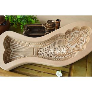 精品特大号元宝寿桃长鱼莲蓬鲤鱼木质面点月饼馒头饽饽烘焙模具