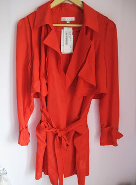 香港IT I.T B+ab红色纱质风衣大衣外套