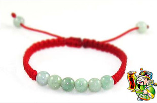 石来玉转 本命年红绳手链 手工编织翡翠玉珠红绳手链男女宝宝平安