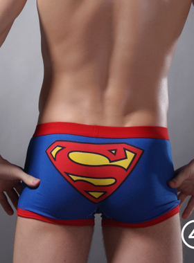 包邮超人卡通全纯棉平角时尚男士内裤头透气中腰四角短裤衩 潮