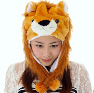 卡通狮子帽子短款狮子帽子仿真老虎狮子帽冬天保暖舞台道具