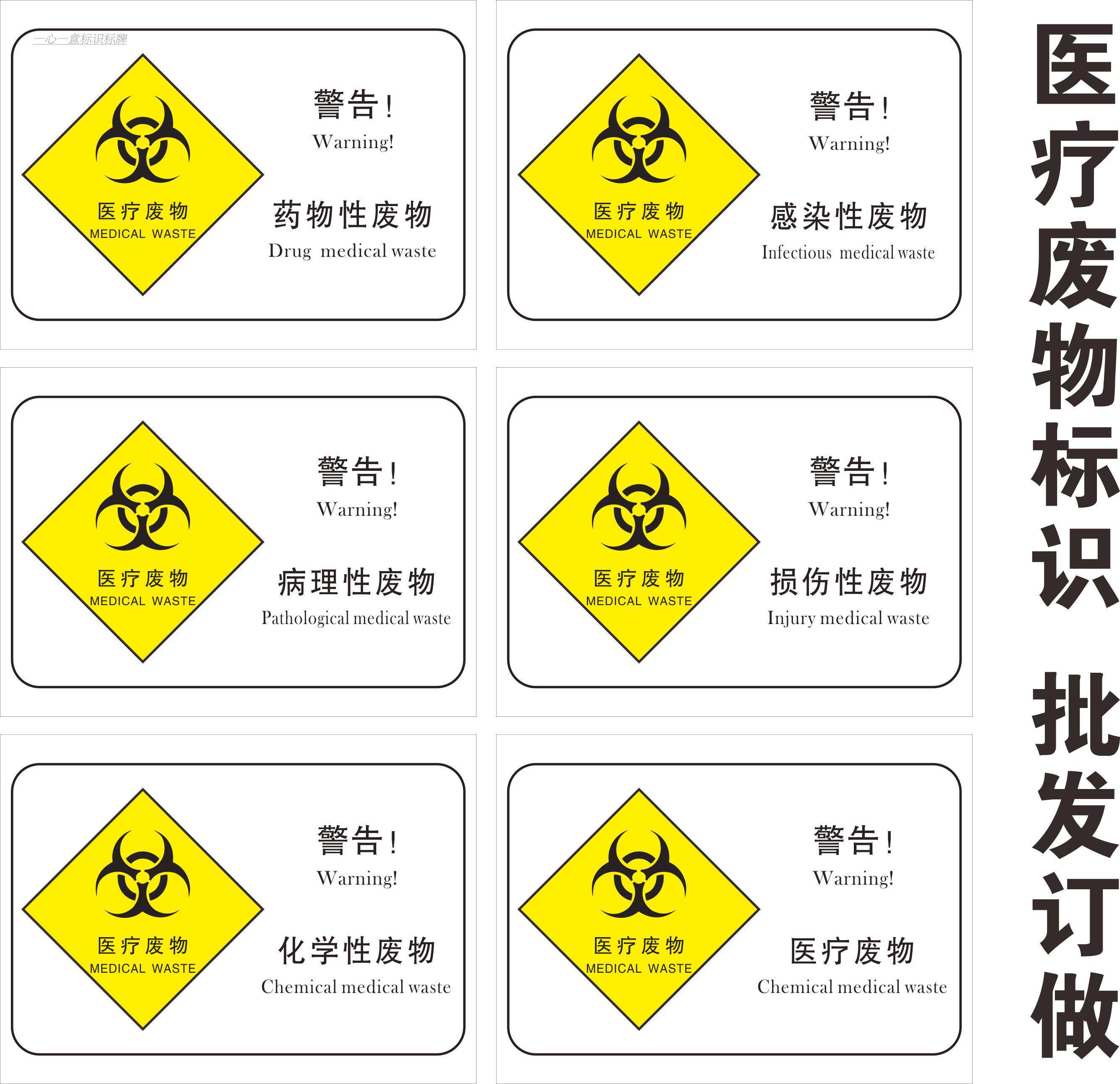 医疗废物外包装标志牌 感染损伤病理化学药物性医院标示警示标识