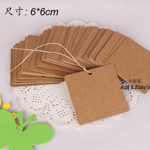 正方形空白牛皮卡纸吊牌 DIY礼物留言卡标签 手绘书签 6*6cm