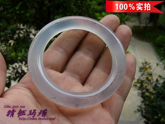 时尚正品 纯天然巴西玛瑙玉髓圆条手镯52mm 精美水草花 通透荧光