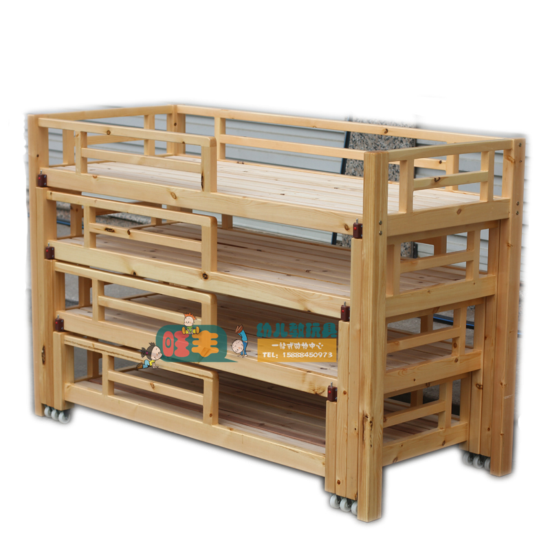 早教亲子园幼儿园原木四层四人推拉床幼儿木床樟子松实木制多人床