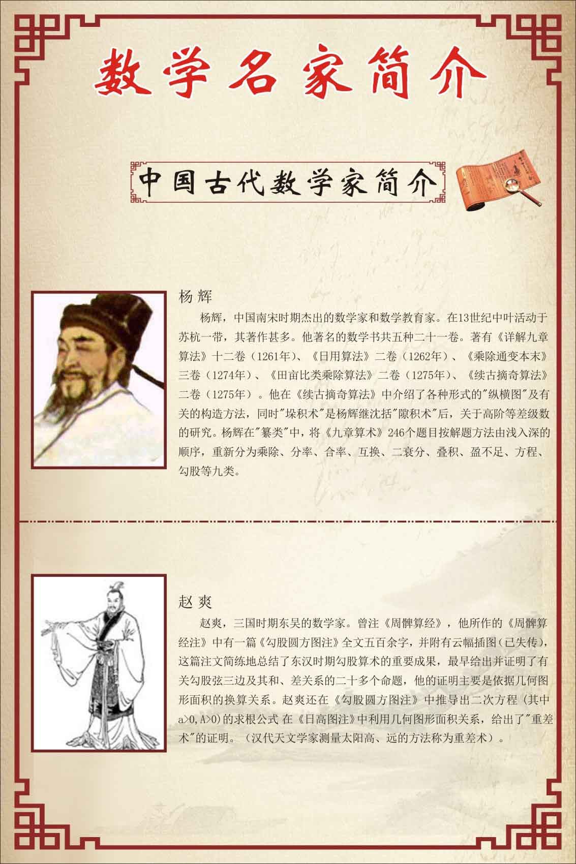 735海报展板742校园文化数学名家简介挂图杨辉赵爽