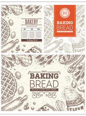 A0750矢量食物烘焙面包手绘线稿图海报菜单模板 AI设计素材