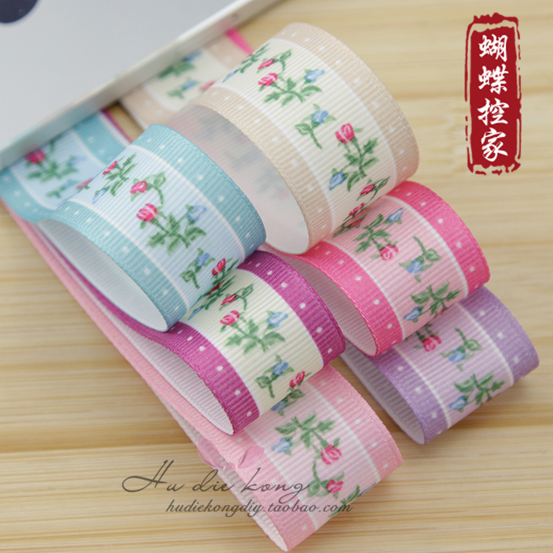 25mm玫瑰花罗纹带卡通丝带螺纹织带DIY手工发饰材料涤纶缎带