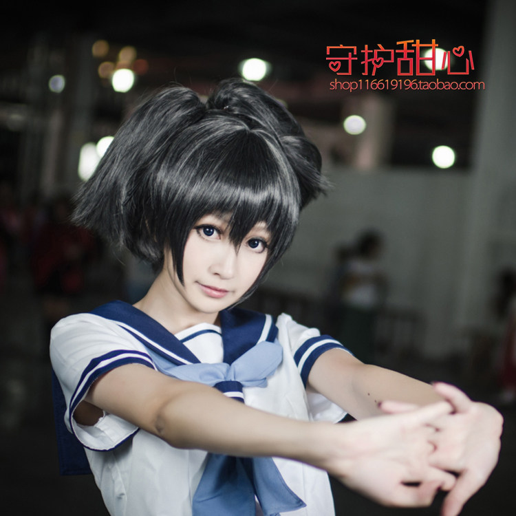 {甜心家}包邮黑岩射手 黑衣麻陶黑色假发双虎口夹现货cosplay假发