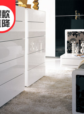 白色钢琴烤漆五斗柜简约现代紫色六斗柜时尚抽屉柜边柜特价促销