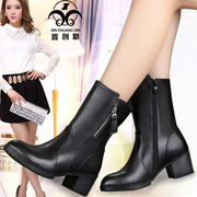 Female Martin boots leather boots in the fall/winter season thick with ball head of England with added cashmere warm wool small women's boots