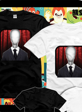 t恤短袖衣服Slendermancreppypasta蠕动意面都市传说瘦长鬼影