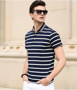 601 男士短袖t恤 男装青年条纹T恤翻领POLO衫夏季P65 藏青,男装Polo衫,星座1615