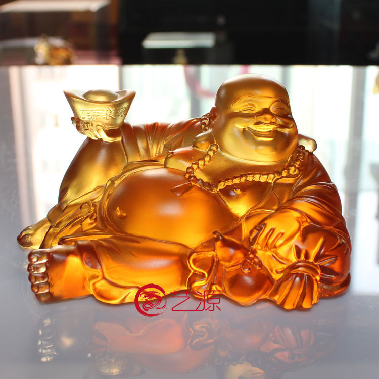 艺源 琉璃摆件坐拥百财工艺品招财弥勒佛像风水供奉店铺开业开张