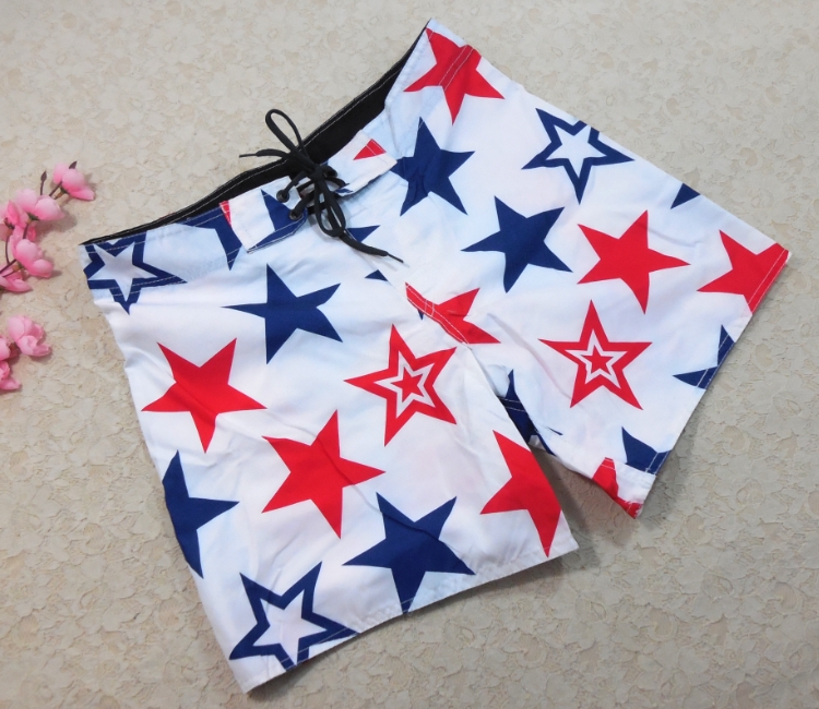 RY1188 Censored 女款白底紅藍五星沙滩裤 XS M XL