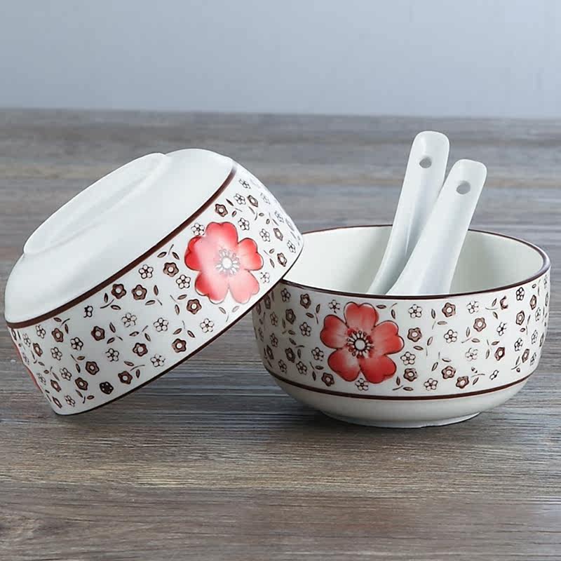 骨瓷陶瓷碗米饭碗韩式碗日式餐具套装青花瓷2碗2勺子二碗二勺子