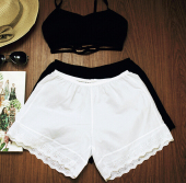 子女夏季 居家休闲阔腿裤 防走光内搭安全裤 水溶花边全棉三分短裤