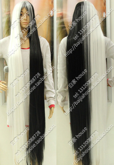 cos弹丸论破 轮舞 黑白熊拟人性转女体 黑白拼色1米5长直发假发