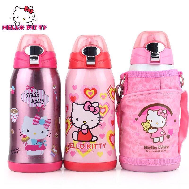 包邮hellokitty儿童保温杯不锈钢吸管水壶可爱杯套女学生水杯3660