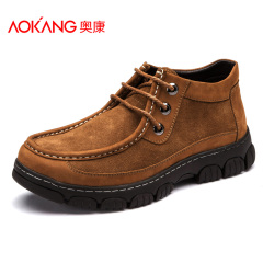 Aucom men's shoes men's fall/winter trend of the new round leather mosaic outdoor leisure shoes comfortable wear-resistant