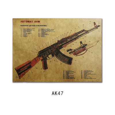 【A0008】Ak47复古牛皮纸海报室内酒吧咖啡馆装饰画图片