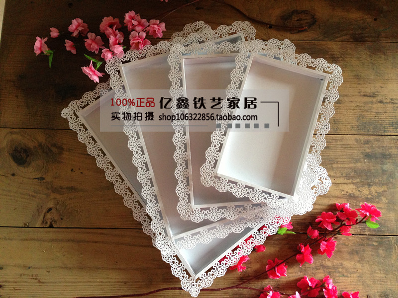 蕾丝边长方形托盘架欧式蛋糕盘铁艺方盘糕点盘子点心展示盘饼干盘