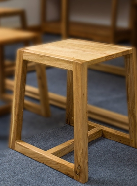 实木小方凳新中式榆木换鞋凳子家用原木创意客厅简约矮凳木头板凳