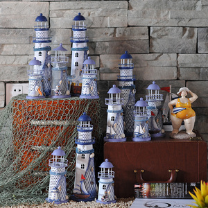 迈瑞恩创意装饰品 可爱迷你铁艺小灯塔蜡烛台摆件 客厅摆设工艺品