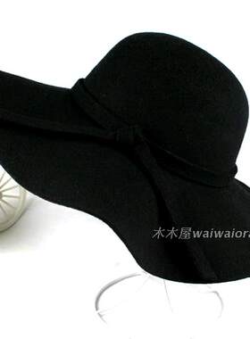 呛口小辣椒圆顶羊毛呢礼帽子大檐