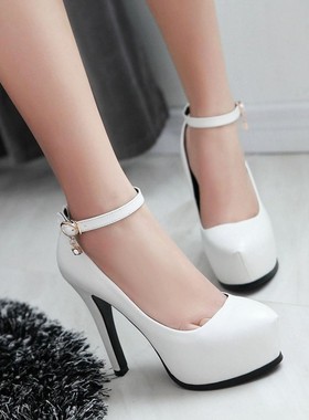 缺码处理 高跟鞋红色白色婚鞋防水台超高跟单鞋红色 38 39  QM