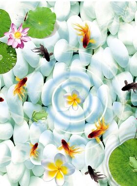 3d立体鹅卵石荷花荷叶厨房地板