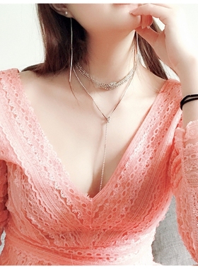 choker镶钻打结短款多层锁骨链