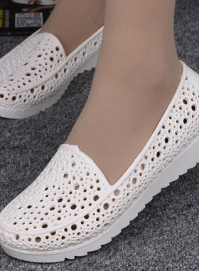 超软白色凉鞋镂空鸟巢洞洞鞋夏季平底防滑护士鞋凉鞋妈妈鞋工作鞋