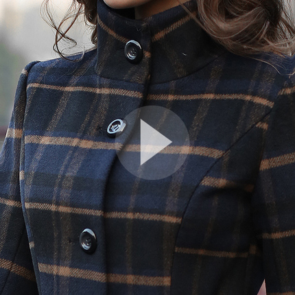 英伦风格子外套毛呢大衣中长款洋气女装立领收腰尼子大衣秋冬女潮