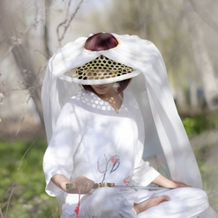 侠女摄影道具武侠帽子斗笠头纱演出斗笠摄影写真遮容面纱古装配饰