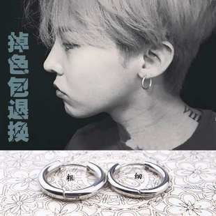 日韩时尚气质耳环钛钢防过敏耳钉男权志龙同款耳圈简约潮流耳饰女