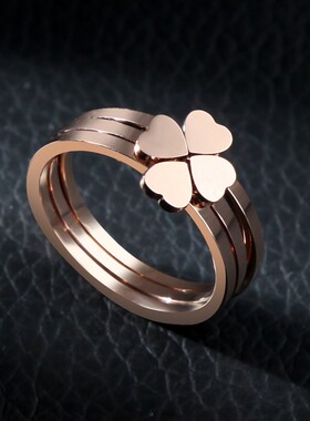 四叶草钛钢镀18k玫瑰金幸运尾戒