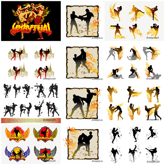 [565]AI矢量设计素材 泰拳人物拳击插画logo图案