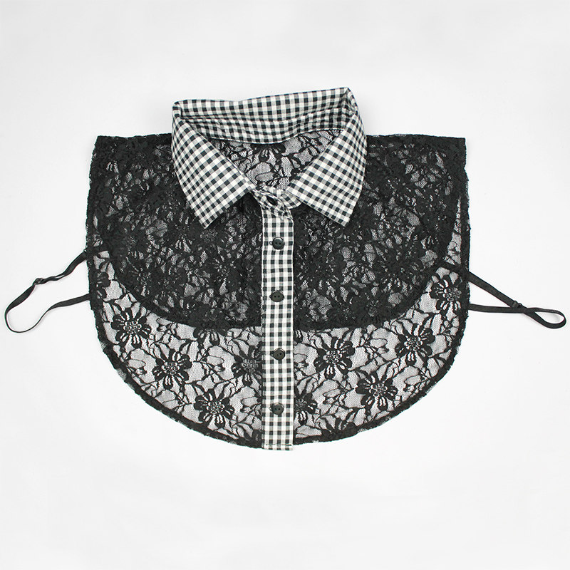 2016夏季新款韩国百搭 格子蕾丝领 衬衫假领 装饰假领子