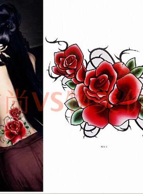 3d防水纹身贴纸女款红色玫瑰花图腾性感贴纸一次性纹身18包邮