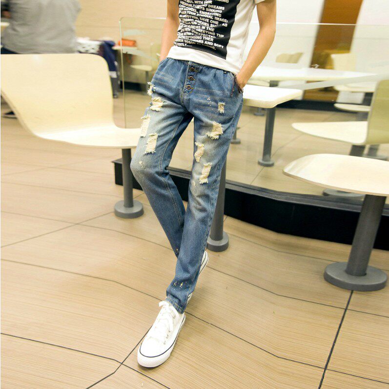 Jeans pour adolescent droite en vrac en coton pour été - Ref 1463588 Image 1