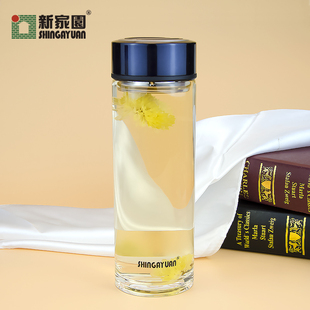 新家园玻璃杯大容量单层杯滤网茶漏喝水杯男女花车载带盖加厚水杯