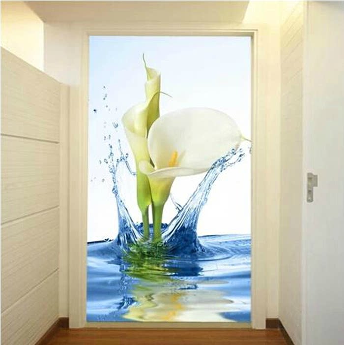 水滴花朵清新马蹄莲水影高清沙发玄关壁画客厅墙纸走廊背景墙壁纸