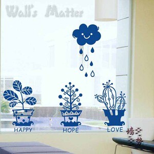 满55元包邮 可爱盆栽橱窗贴 玻璃门贴纸 过道阳台装饰墙贴纸贴画