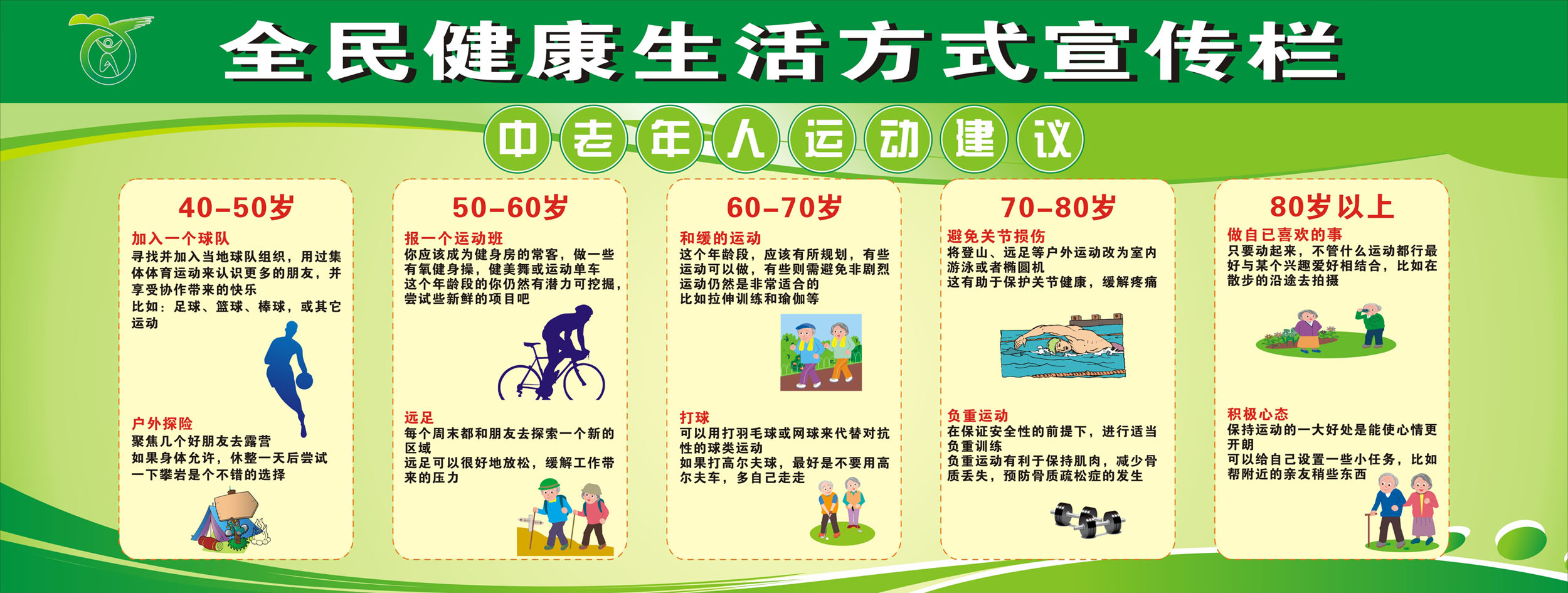 749海报印制展板写真喷绘134全民健康生活宣传栏中老年人运动建设