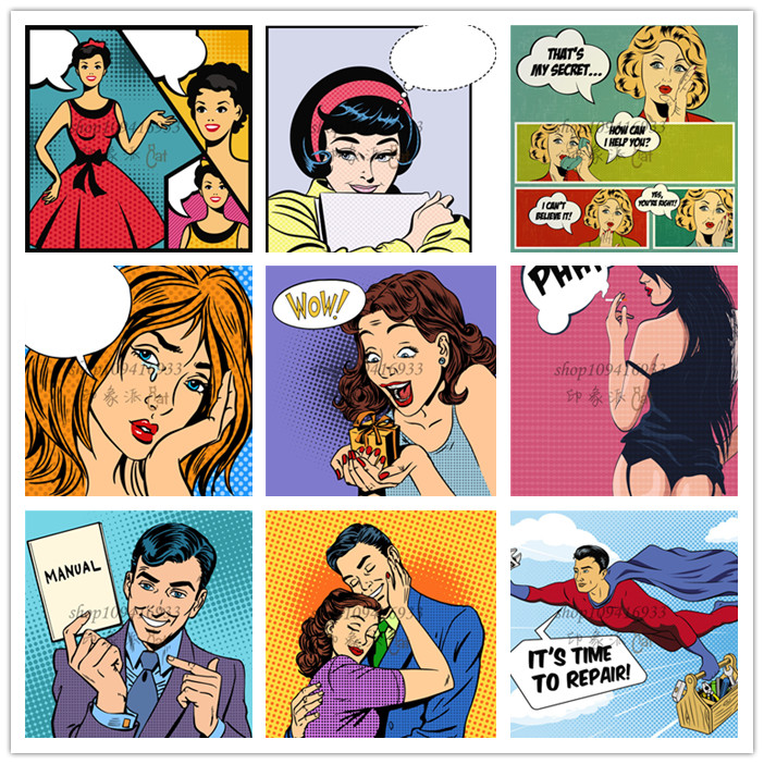 矢量设计素材 40张波普风格漫画欧美人物对话超人图案模板eps格式