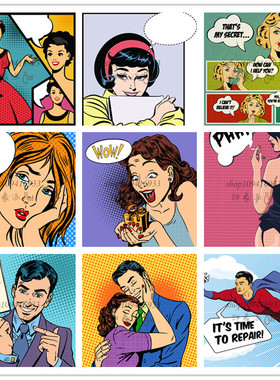 矢量设计素材 40张波普风格漫画欧美人物对话超人图案模板EPS格式