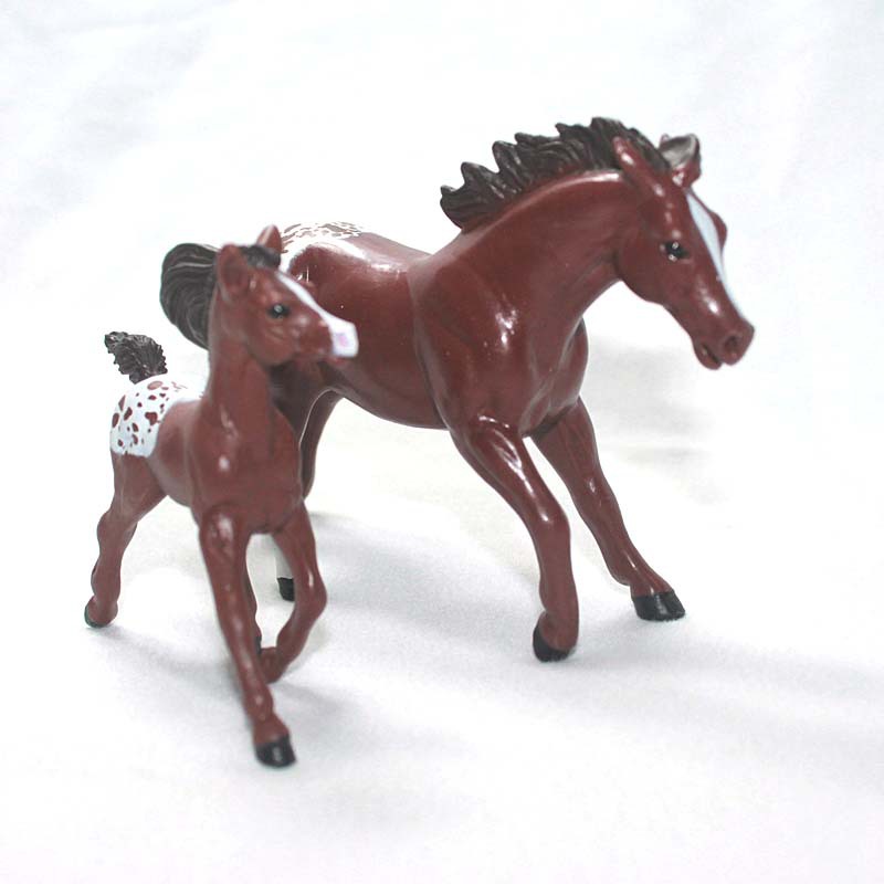 safari 仿真农场动物模型玩具 奔跑的枣红花马与小马驹两件打包